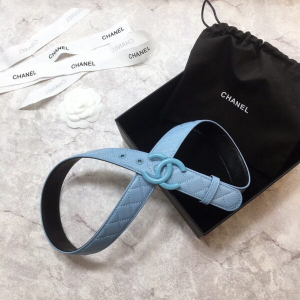 1:1 Replica Chanel Belt Quilted With Double C Buckle Light Blue With Light Blue Hardware Women Belt
