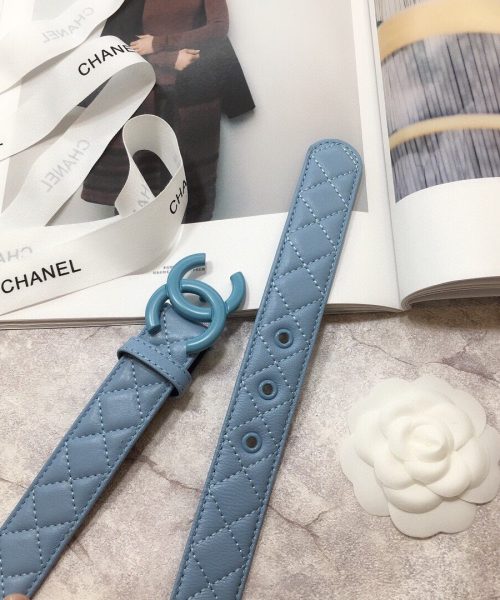 1:1 Replica Chanel Belt Quilted With Double C Buckle Light Blue With Light Blue Hardware Women Belt