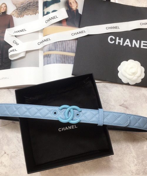 1:1 Replica Chanel Belt Quilted With Double C Buckle Light Blue With Light Blue Hardware Women Belt