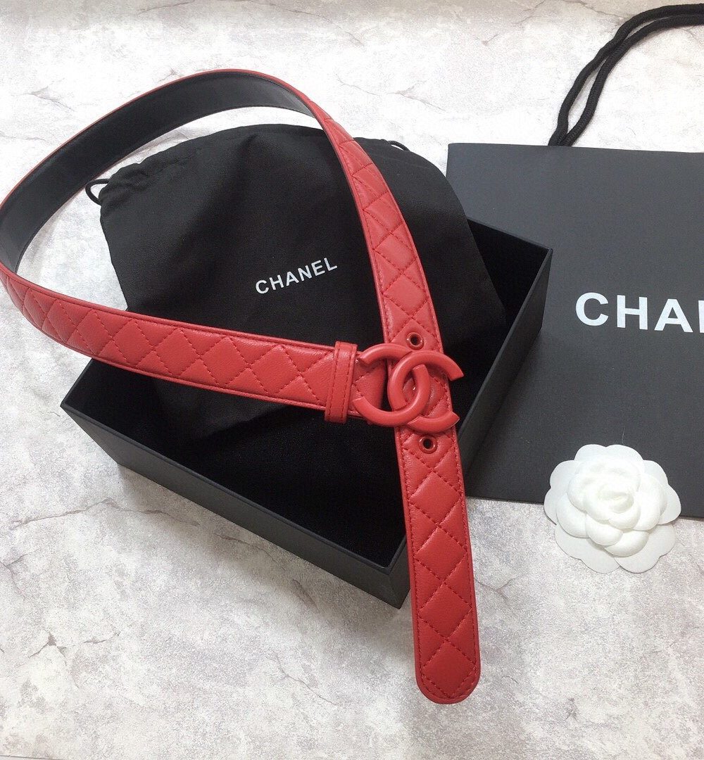 1:1 Replica Chanel Belt Quilted With Double C Buckle Red With Red Hardware Women Belt