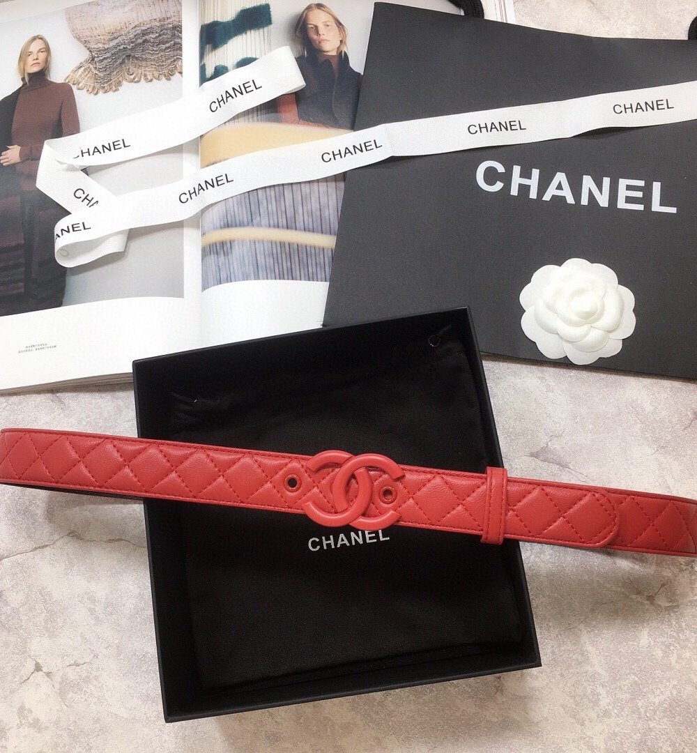 1:1 Replica Chanel Belt Quilted With Double C Buckle Red With Red Hardware Women Belt