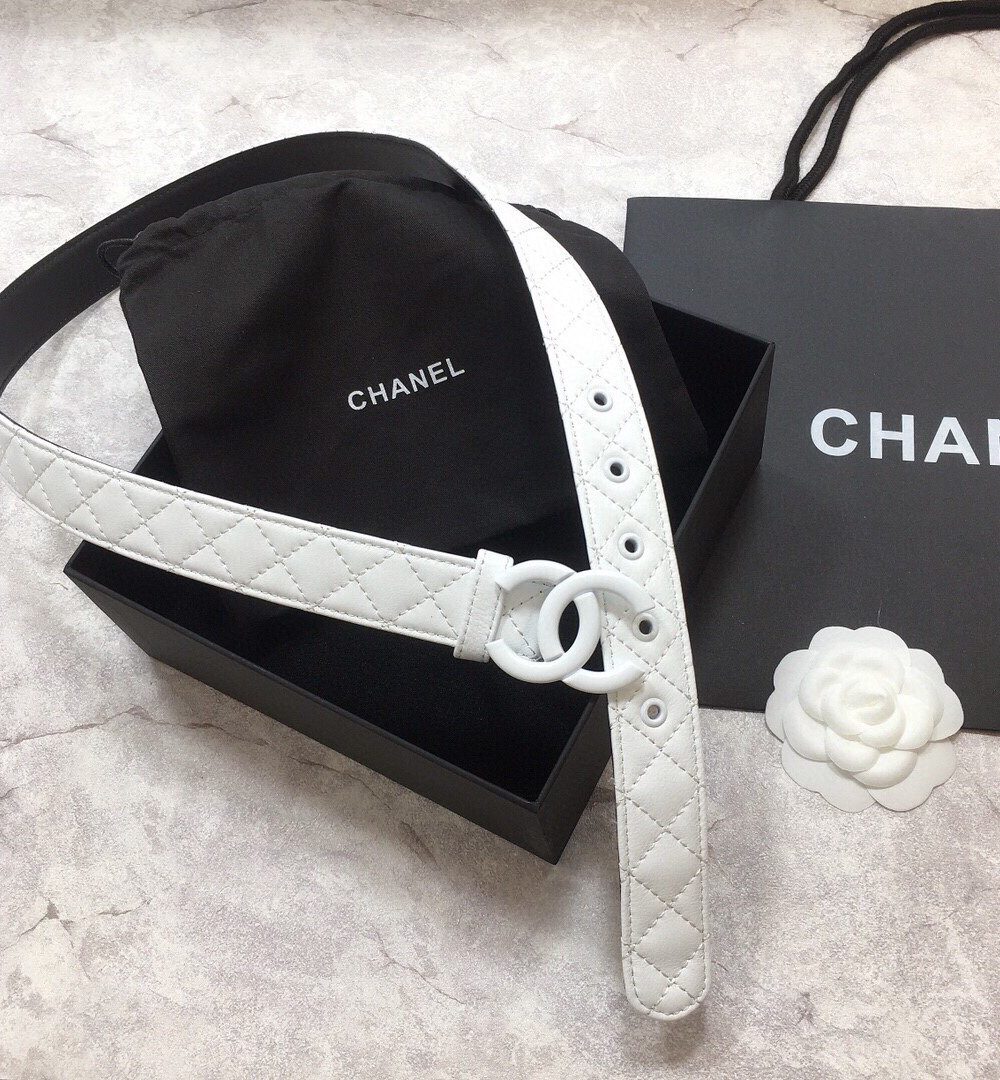 1:1 Replica Chanel Belt Quilted With Double C Buckle White With White Hardware Women Belt