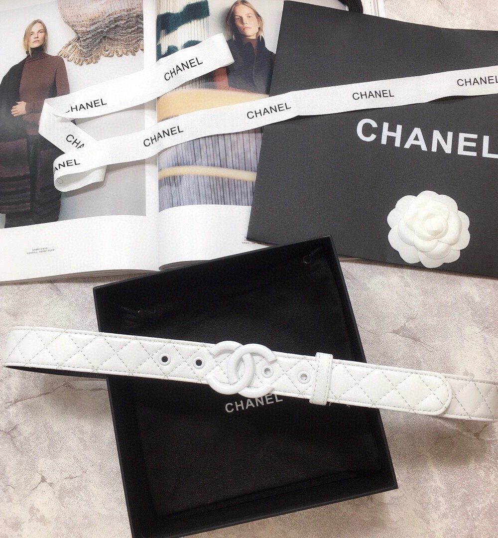1:1 Replica Chanel Belt Quilted With Double C Buckle White With White Hardware Women Belt