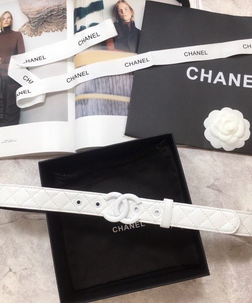 1:1 Replica Chanel Belt Quilted With Double C Buckle White With White Hardware Women Belt