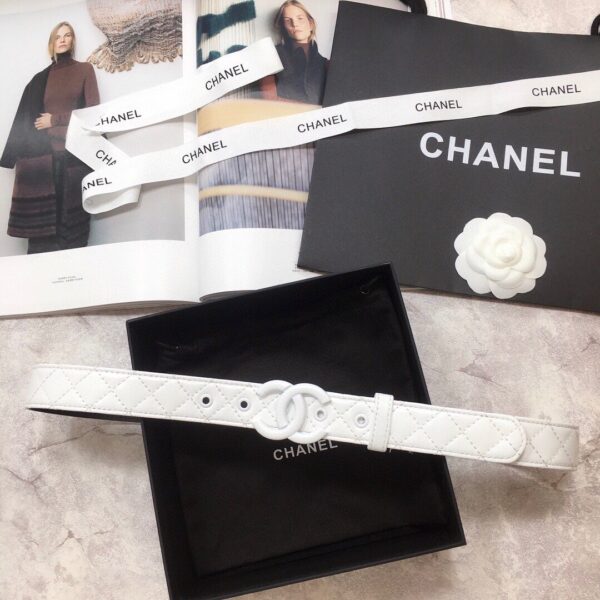 1:1 Replica Chanel Belt Quilted With Double C Buckle White With White Hardware Women Belt