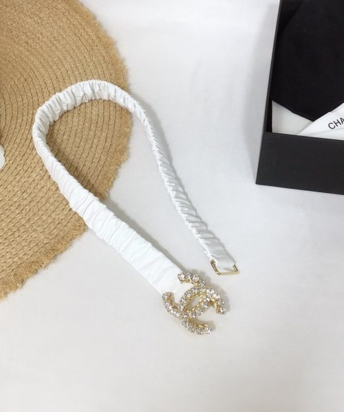 1:1 Replica Chanel Belt Velvet White With Double C Buckle Gold-Toned and Strass Hardware Women Belt