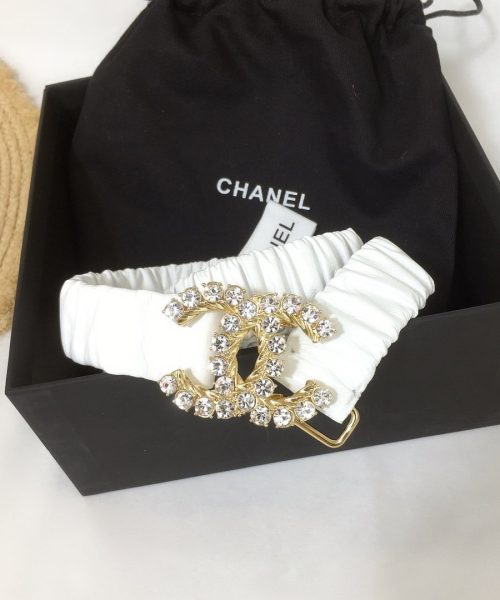 1:1 Replica Chanel Belt Velvet White With Double C Buckle Gold-Toned and Strass Hardware Women Belt