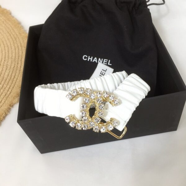 1:1 Replica Chanel Belt Velvet White With Double C Buckle Gold-Toned and Strass Hardware Women Belt