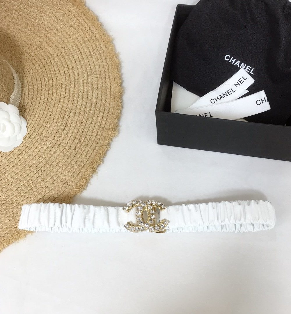 1:1 Replica Chanel Belt Velvet White With Double C Buckle Gold-Toned and Strass Hardware Women Belt