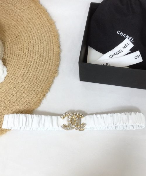 1:1 Replica Chanel Belt Velvet White With Double C Buckle Gold-Toned and Strass Hardware Women Belt