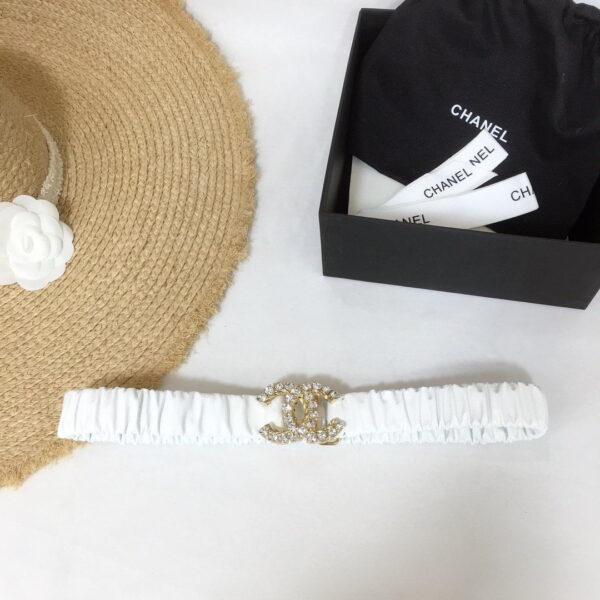 1:1 Replica Chanel Belt Velvet White With Double C Buckle Gold-Toned and Strass Hardware Women Belt