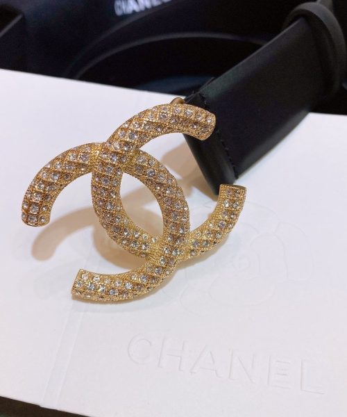 1:1 Replica Chanel Belt With Beaded Buckle Black Gold-Toned Metal and Strass Women Belt