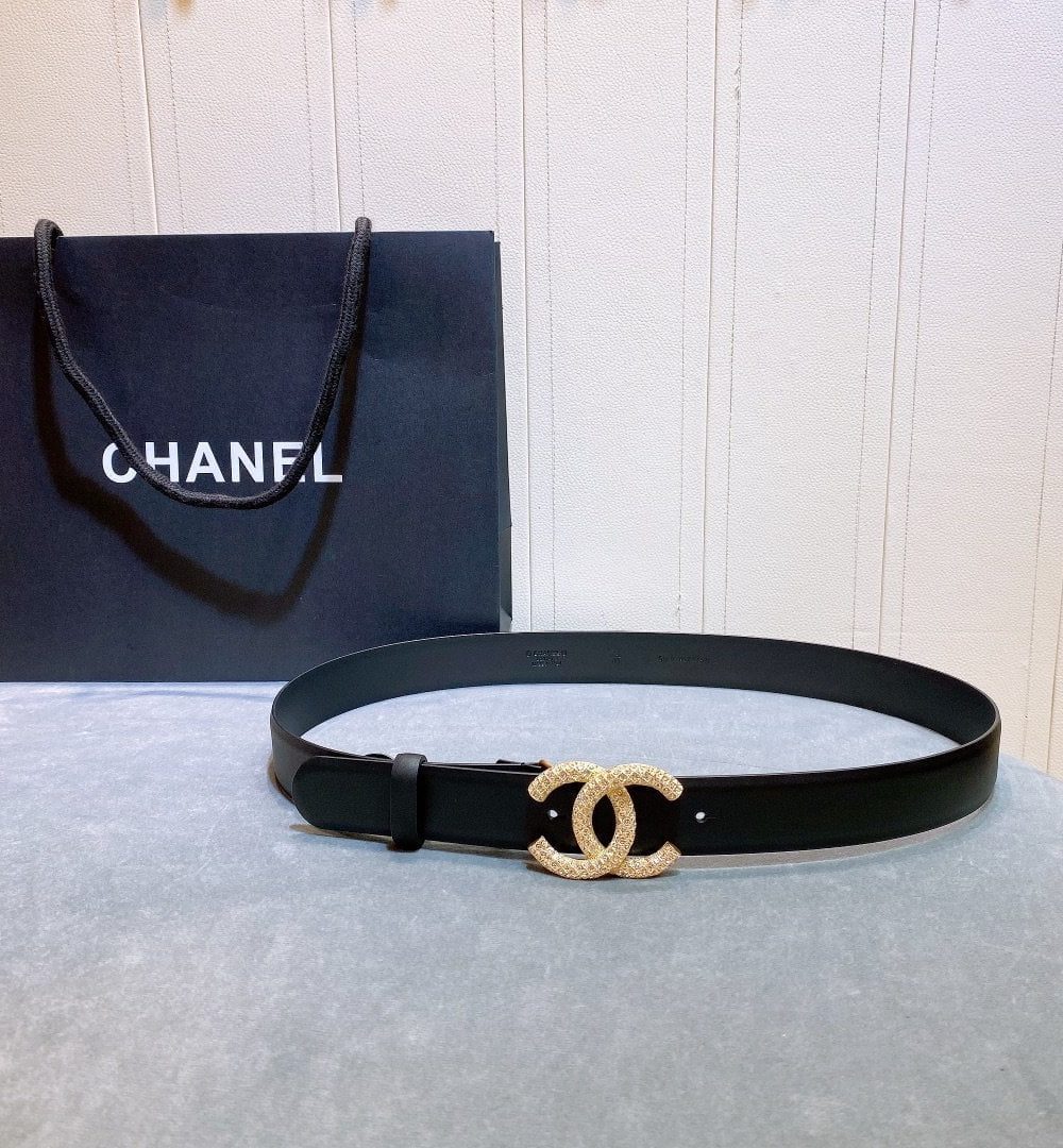 1:1 Replica Chanel Belt With Beaded Buckle Black Gold-Toned Metal and Strass Women Belt
