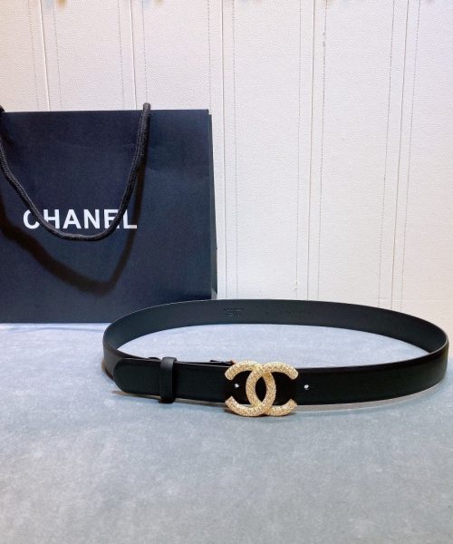 1:1 Replica Chanel Belt With Beaded Buckle Black Gold-Toned Metal and Strass Women Belt