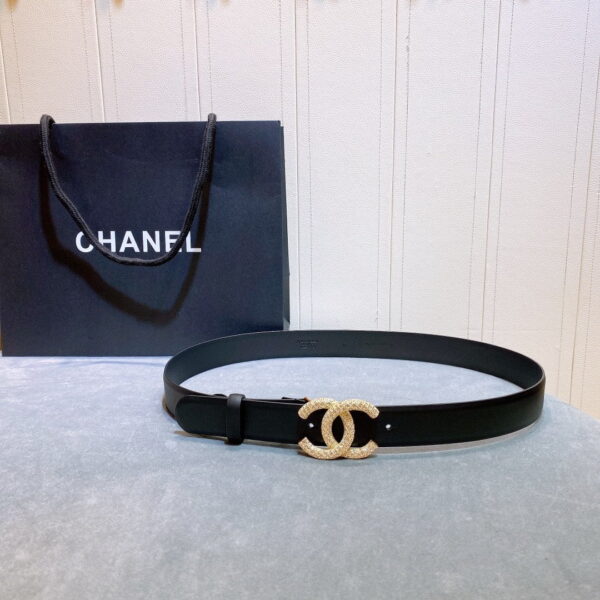 1:1 Replica Chanel Belt With Beaded Buckle Black Gold-Toned Metal and Strass Women Belt