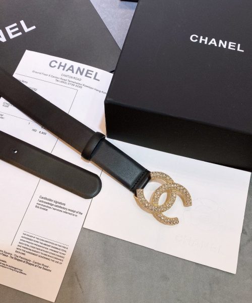1:1 Replica Chanel Belt With Beaded Buckle Black Gold-Toned Metal and Strass Women Belt