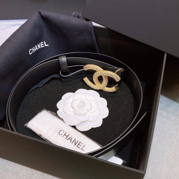 1:1 Replica Chanel Belt With Beaded Buckle Black Gold-Toned Metal and Strass Women Belt