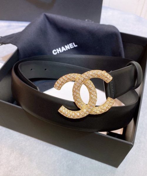1:1 Replica Chanel Belt With Beaded Buckle Black Gold-Toned Metal and Strass Women Belt