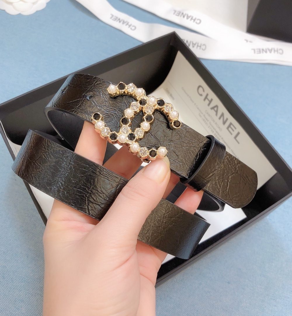 1:1 Replica Chanel Belt With Beaded Buckle Brown Gold-Toned Metal and Strass Women Belt