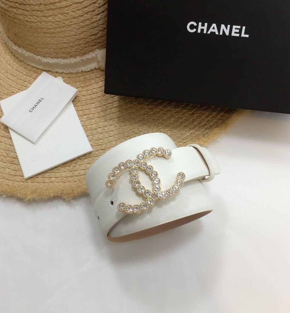 1:1 Replica Chanel Belt With Beaded Buckle White With Gold Toned Hardware Women Belt