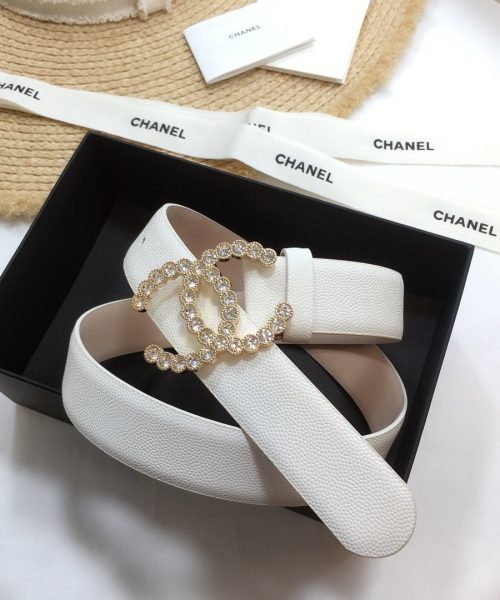 1:1 Replica Chanel Belt With Beaded Buckle White With Gold Toned Hardware Women Belt