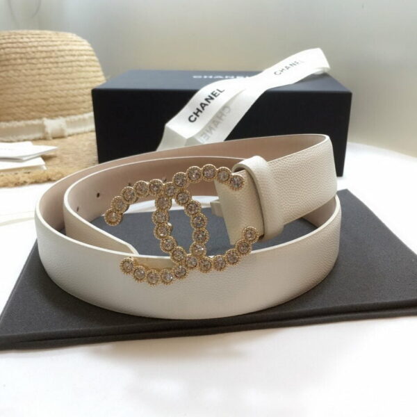 1:1 Replica Chanel Belt With Beaded Buckle White With Gold Toned Hardware Women Belt