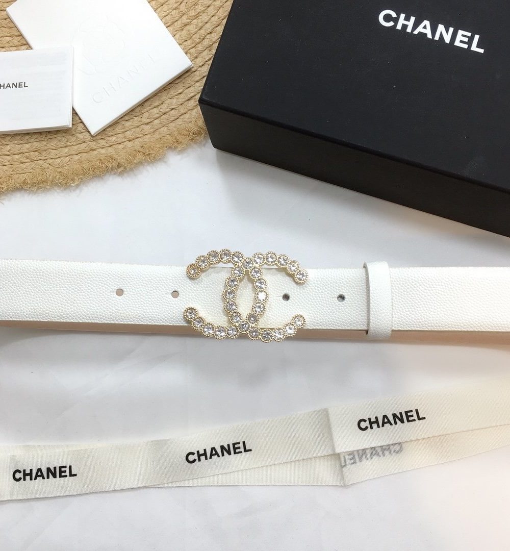 1:1 Replica Chanel Belt With Beaded Buckle White With Gold Toned Hardware Women Belt