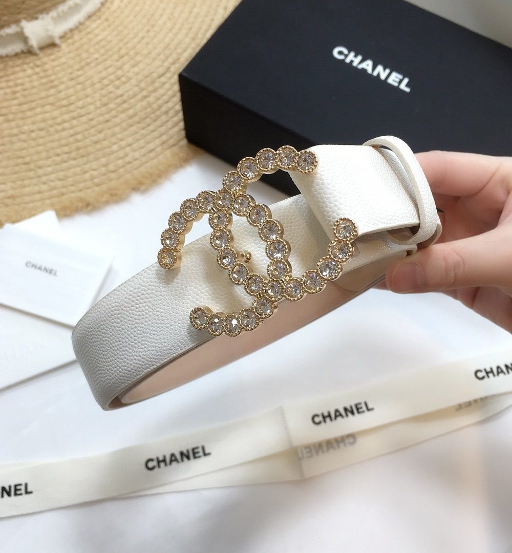 1:1 Replica Chanel Belt With Beaded Buckle White With Gold Toned Hardware Women Belt