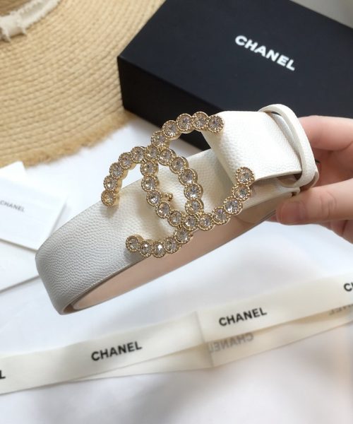 1:1 Replica Chanel Belt With Beaded Buckle White With Gold Toned Hardware Women Belt