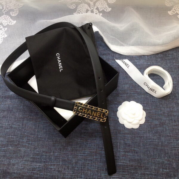 1:1 Replica Chanel Belt With Chanel Signature Black with Gold-Toned Metal Hardware Women Belt