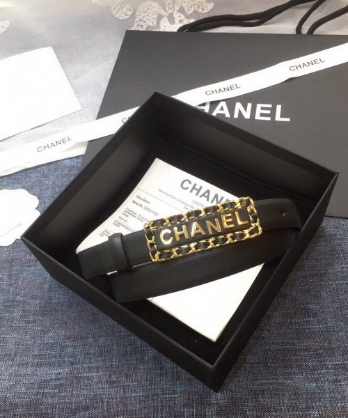 1:1 Replica Chanel Belt With Chanel Signature Black with Gold-Toned Metal Hardware Women Belt