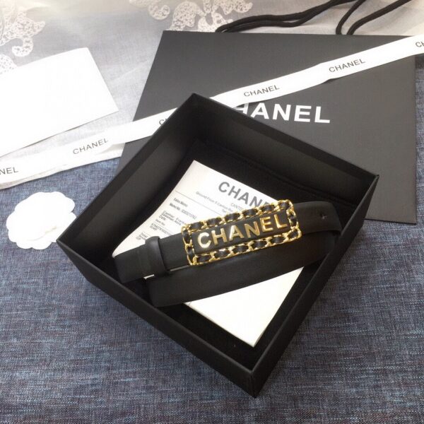 1:1 Replica Chanel Belt With Chanel Signature Black with Gold-Toned Metal Hardware Women Belt