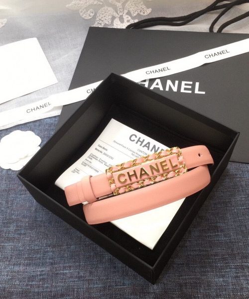 1:1 Replica Chanel Belt With Chanel Signature Light Pink with Gold-Toned Metal Hardware Women Belt