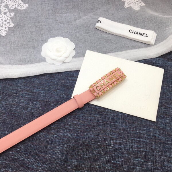 1:1 Replica Chanel Belt With Chanel Signature Light Pink with Gold-Toned Metal Hardware Women Belt