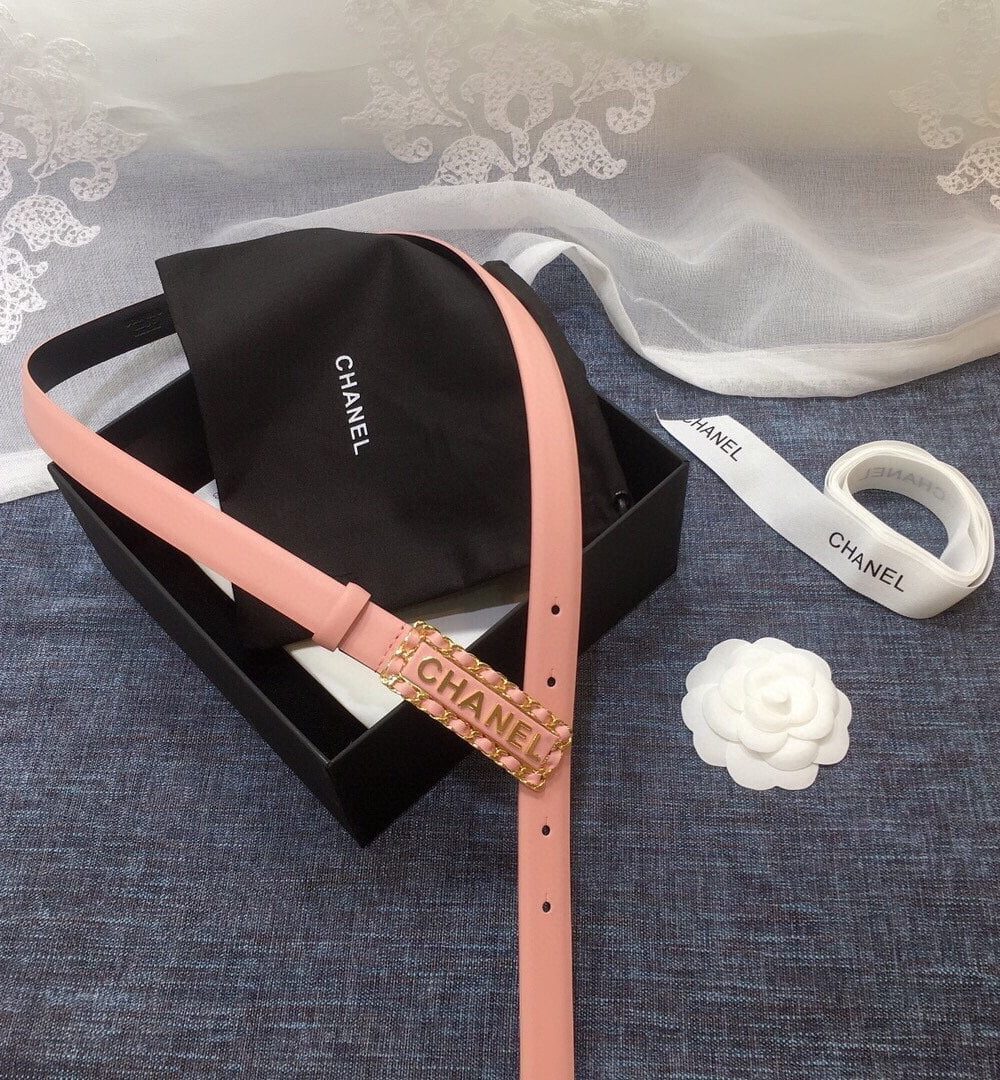 1:1 Replica Chanel Belt With Chanel Signature Light Pink with Gold-Toned Metal Hardware Women Belt