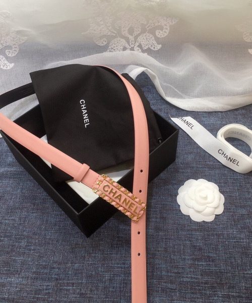1:1 Replica Chanel Belt With Chanel Signature Light Pink with Gold-Toned Metal Hardware Women Belt
