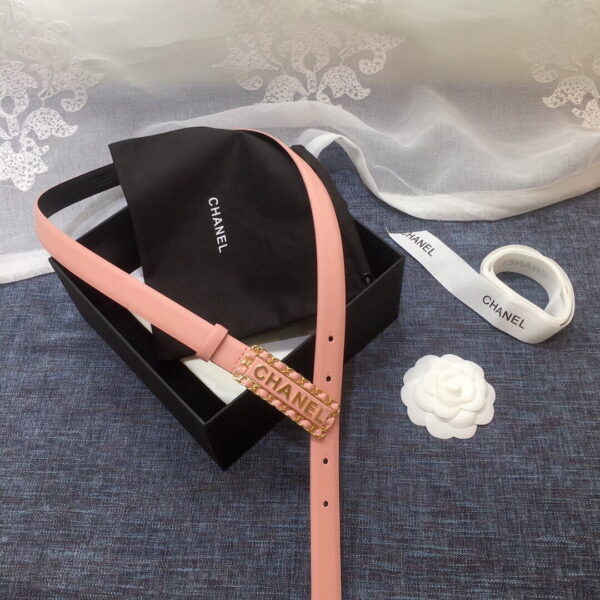 1:1 Replica Chanel Belt With Chanel Signature Light Pink with Gold-Toned Metal Hardware Women Belt