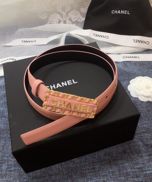 1:1 Replica Chanel Belt With Chanel Signature Light Pink with Gold-Toned Metal Hardware Women Belt