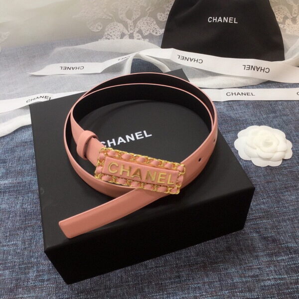 1:1 Replica Chanel Belt With Chanel Signature Light Pink with Gold-Toned Metal Hardware Women Belt