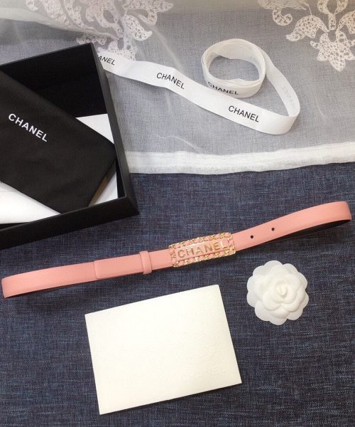 1:1 Replica Chanel Belt With Chanel Signature Light Pink with Gold-Toned Metal Hardware Women Belt