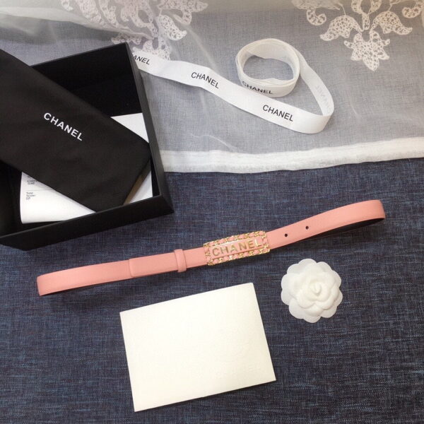 1:1 Replica Chanel Belt With Chanel Signature Light Pink with Gold-Toned Metal Hardware Women Belt