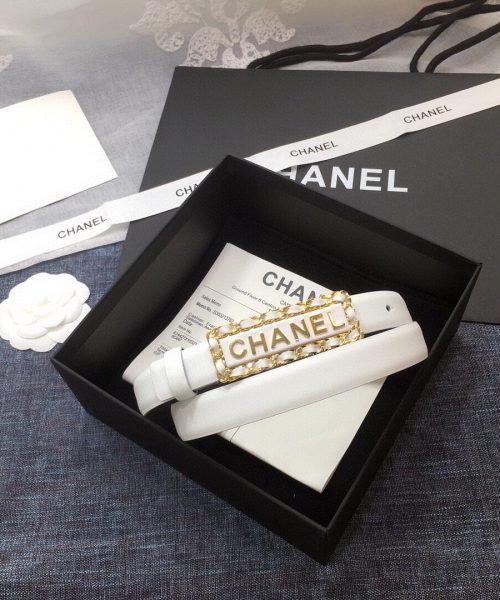 1:1 Replica Chanel Belt With Chanel Signature White with Gold-Toned Metal Hardware Women Belt