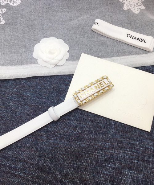 1:1 Replica Chanel Belt With Chanel Signature White with Gold-Toned Metal Hardware Women Belt