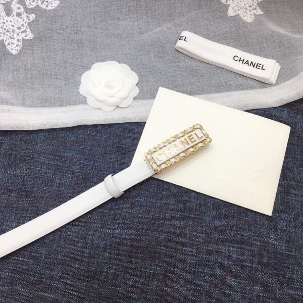 1:1 Replica Chanel Belt With Chanel Signature White with Gold-Toned Metal Hardware Women Belt