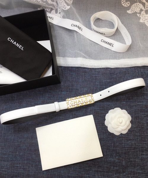 1:1 Replica Chanel Belt With Chanel Signature White with Gold-Toned Metal Hardware Women Belt