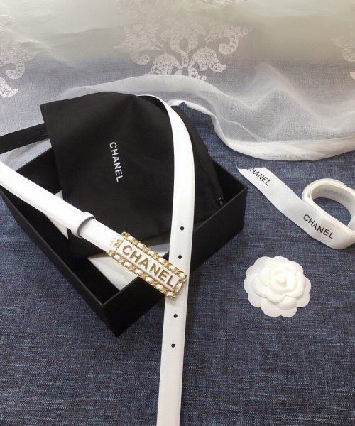 1:1 Replica Chanel Belt With Chanel Signature White with Gold-Toned Metal Hardware Women Belt