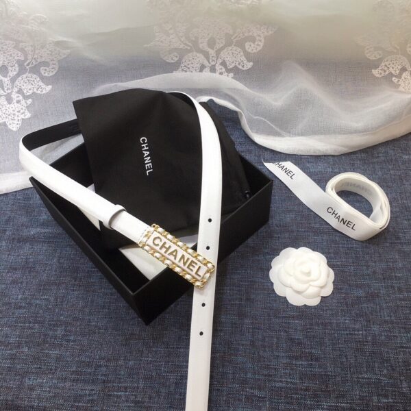 1:1 Replica Chanel Belt With Chanel Signature White with Gold-Toned Metal Hardware Women Belt