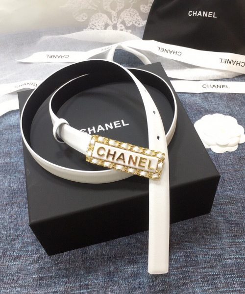 1:1 Replica Chanel Belt With Chanel Signature White with Gold-Toned Metal Hardware Women Belt