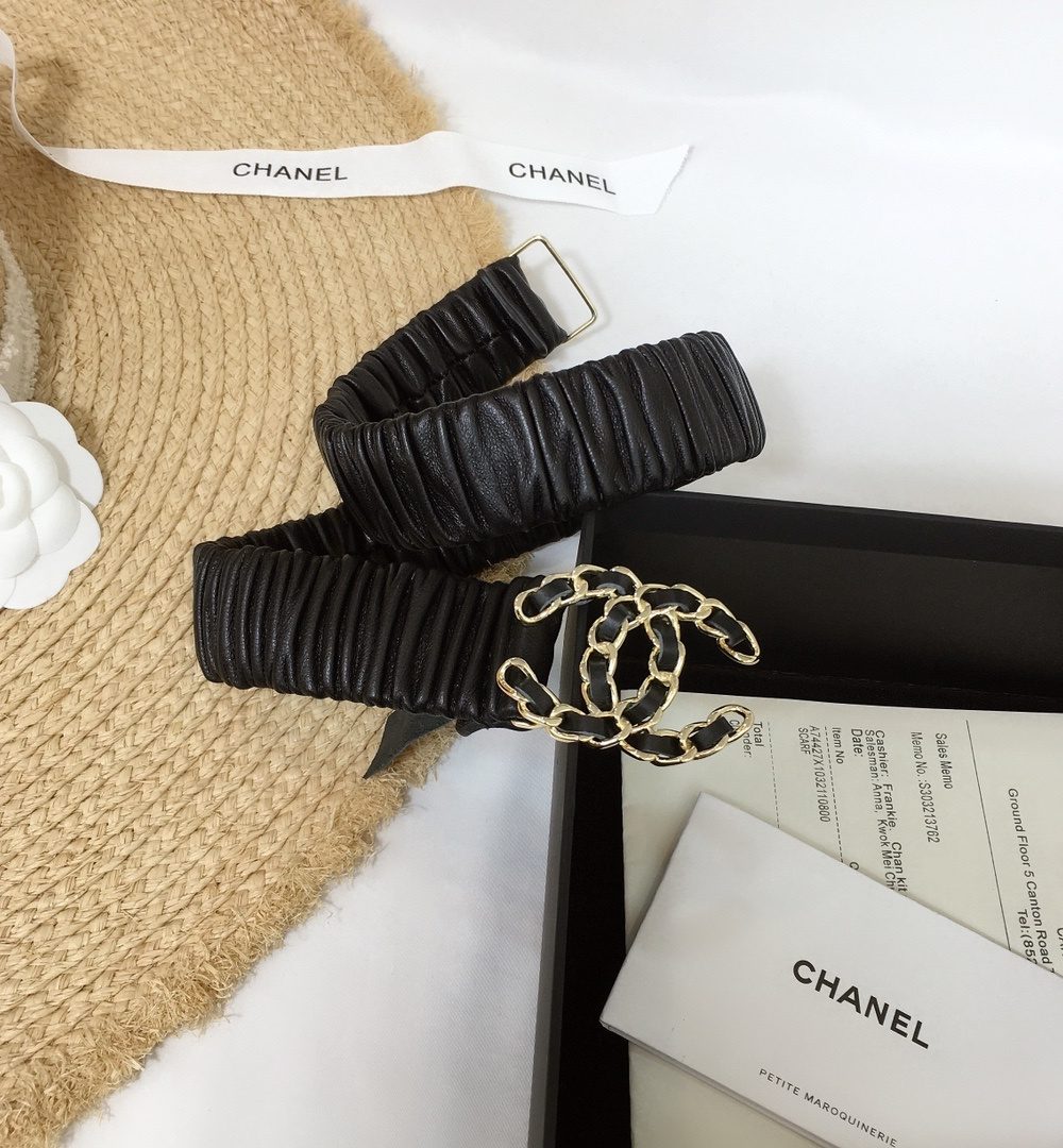 1:1 Replica Chanel Belt With Double C Buckle Black Gold-Tone Metal and Strass Women Belt