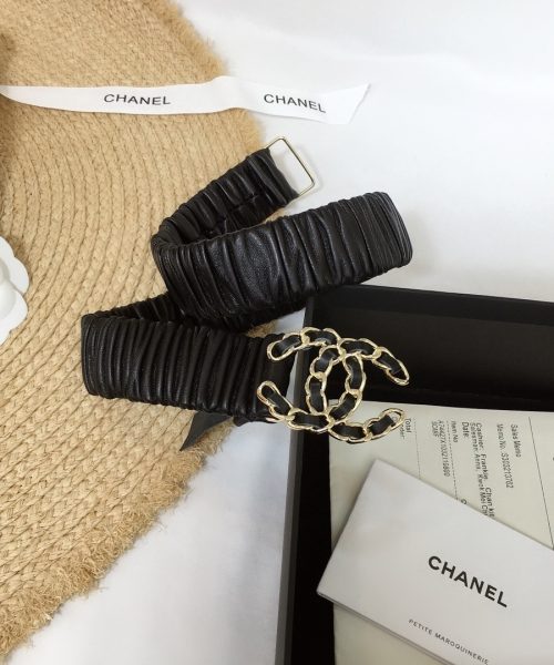 1:1 Replica Chanel Belt With Double C Buckle Black Gold-Tone Metal and Strass Women Belt